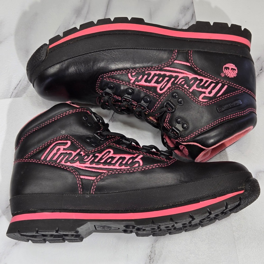 Timberland Euro Hiker Boots Womens 6 Black Pink Leather Gorpcore Outdoor 93918M